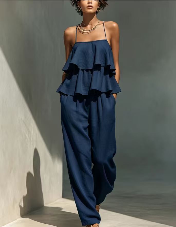 Damen ärmelloses Camisole-Top & lässige Hose Set