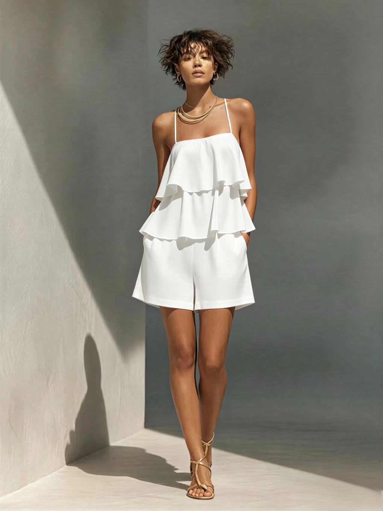 Damen Camisole und Shorts Set mit mehrlagigen Rüschen