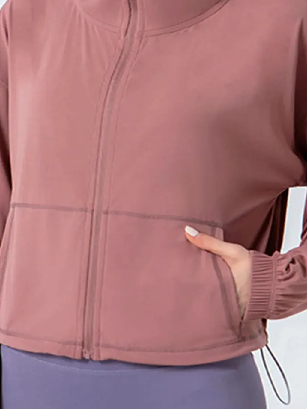 Drawstring Zip Up Dropped Shoulder Active Outerwear