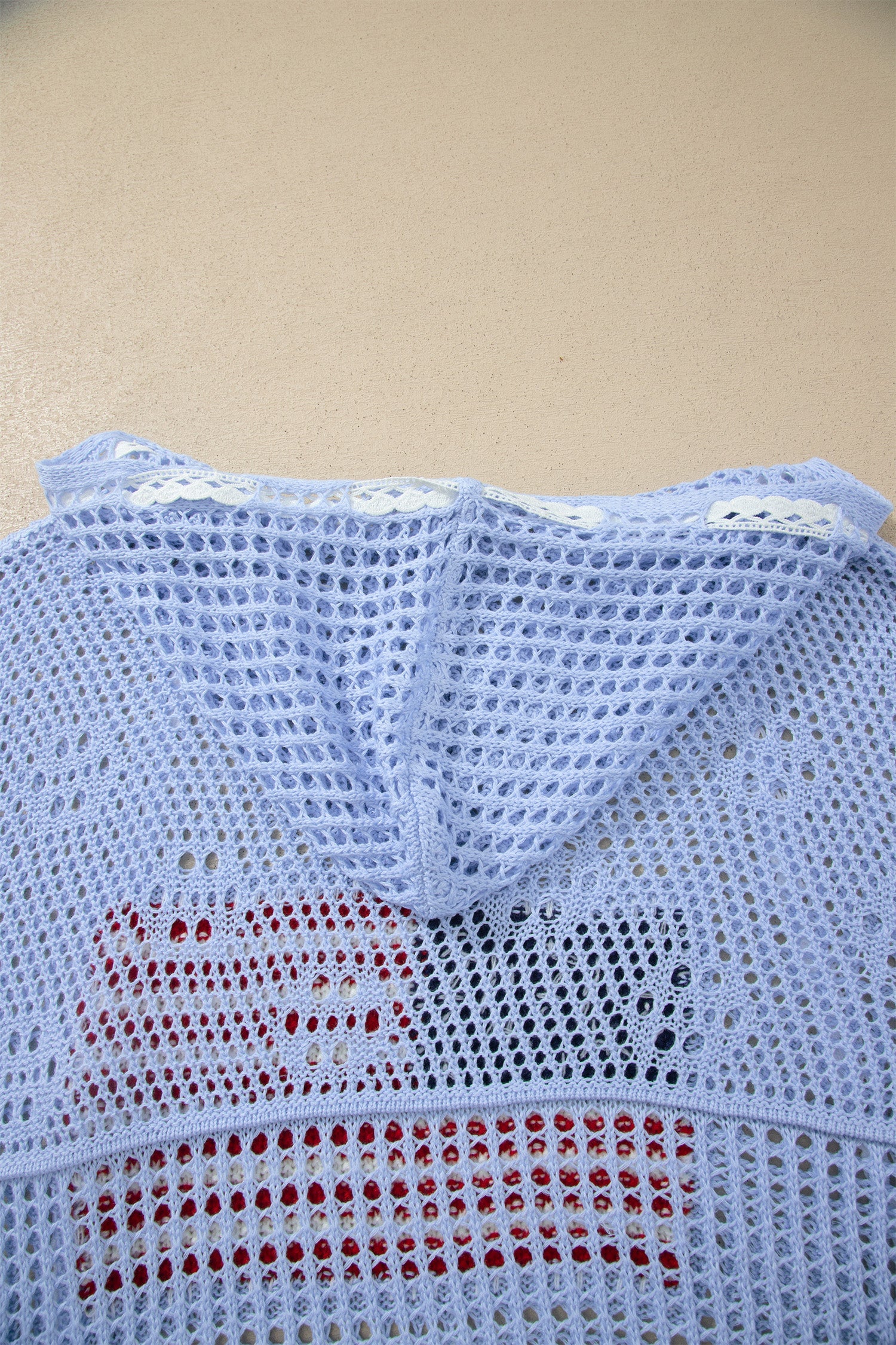 Beau Blue Hollow Out Crochet Knit American Flag Patched Sweater Hoodie