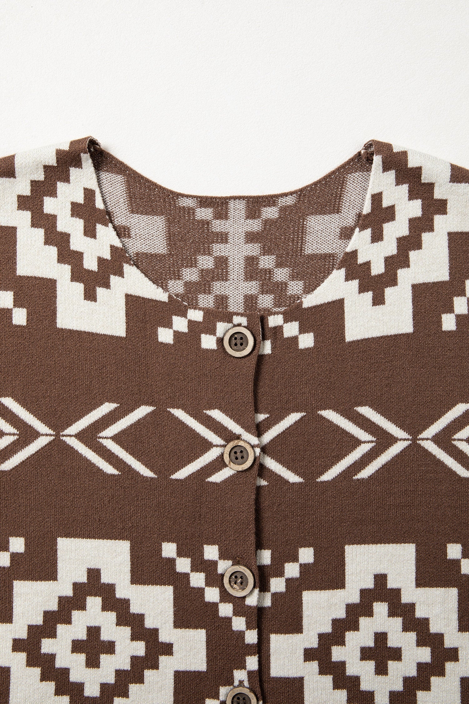 Brown Southwestern Aztec Button Square Neck Sweater Vest
