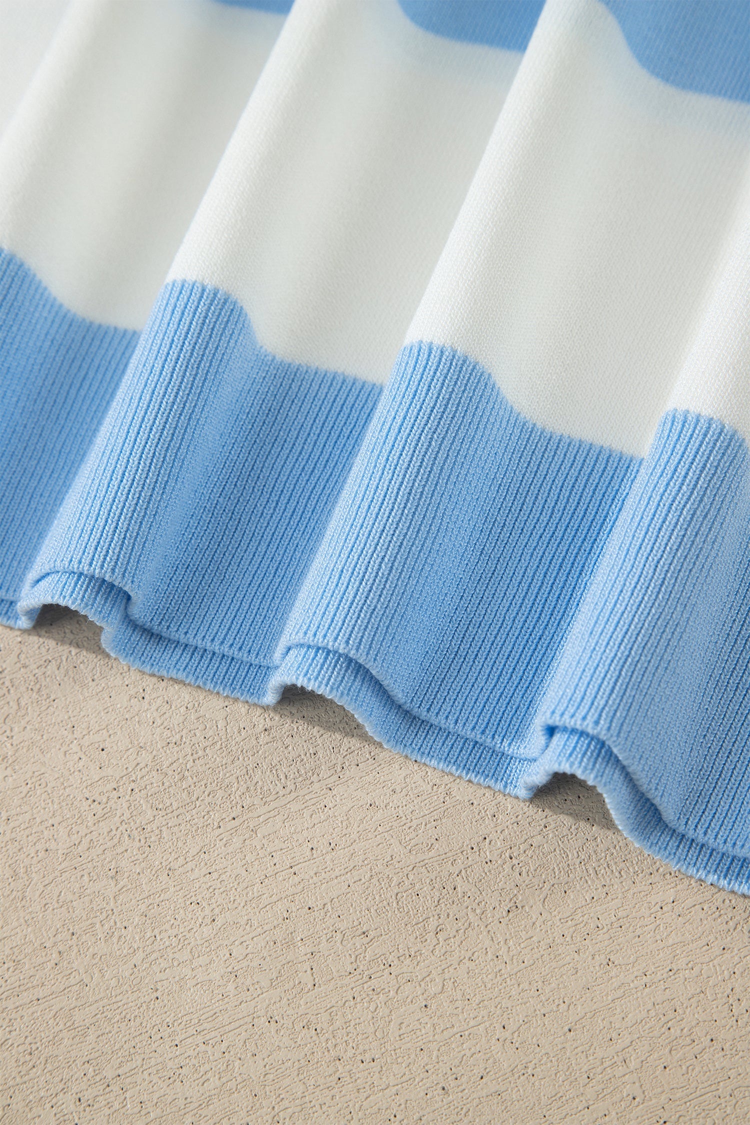 Sky Blue Stripe Colorblock Plus Size Short Sleeve Sweater