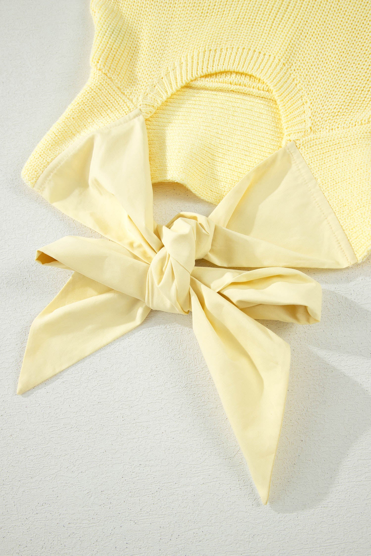 Yellow Cream Solid Color Cropped Knit Knot Back Cutout Sweater Tank