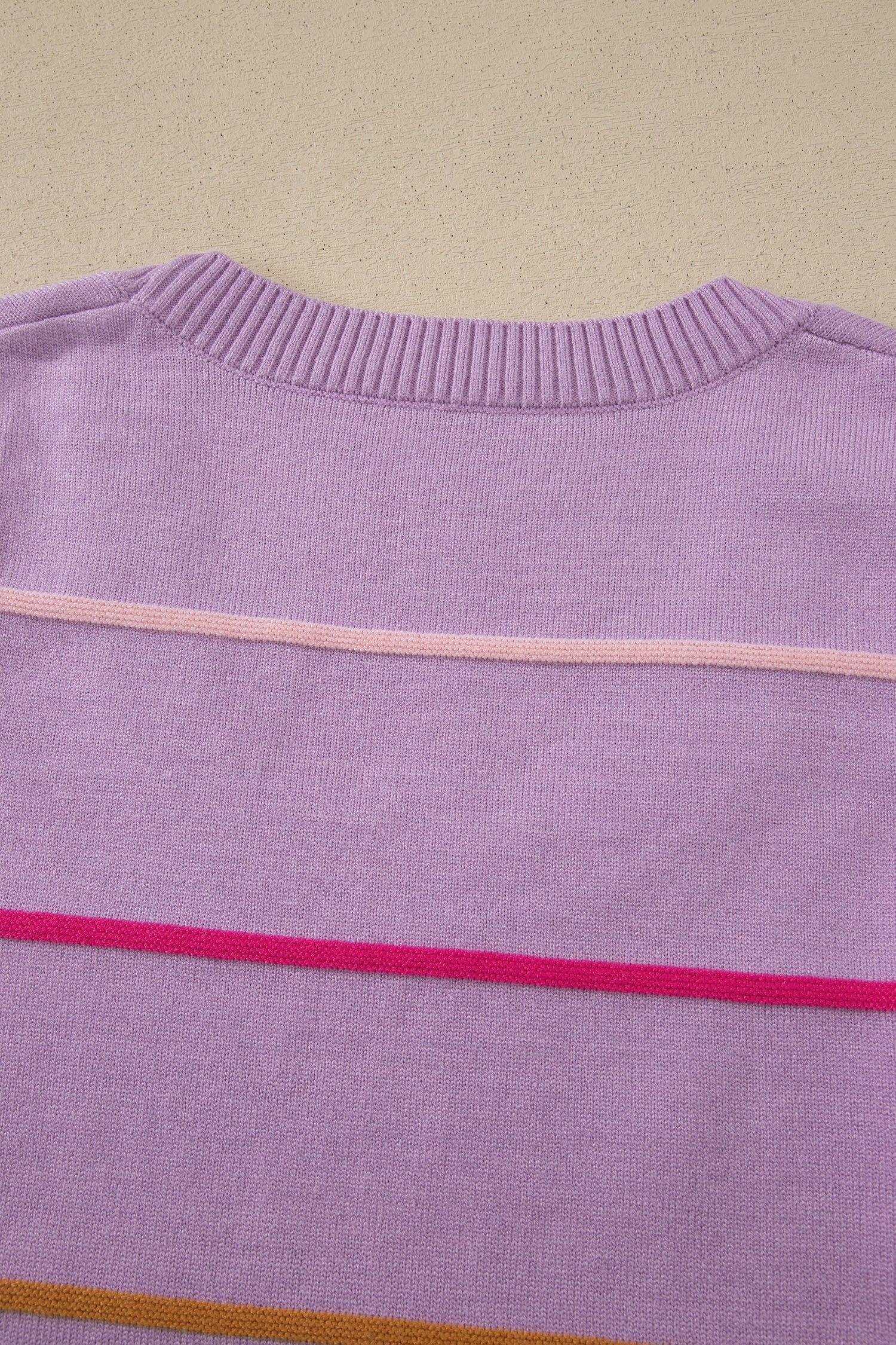 Purple Stripe Round Neck Knitted Sweater Tank