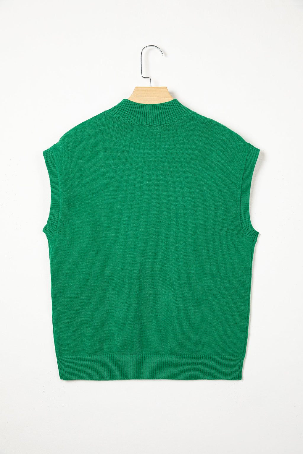 Bright Green Corded Horseshoes Ribbed Trim Mock Neck Short Sleeve Sweater