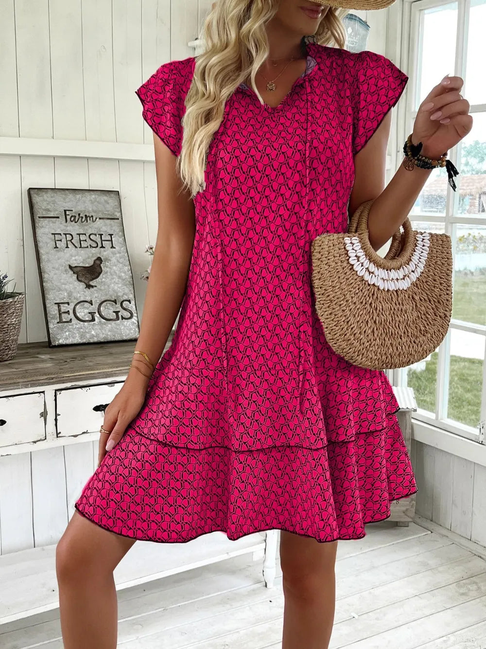 Full Size Ruffled Layered Printed Mini Dress Plus Size