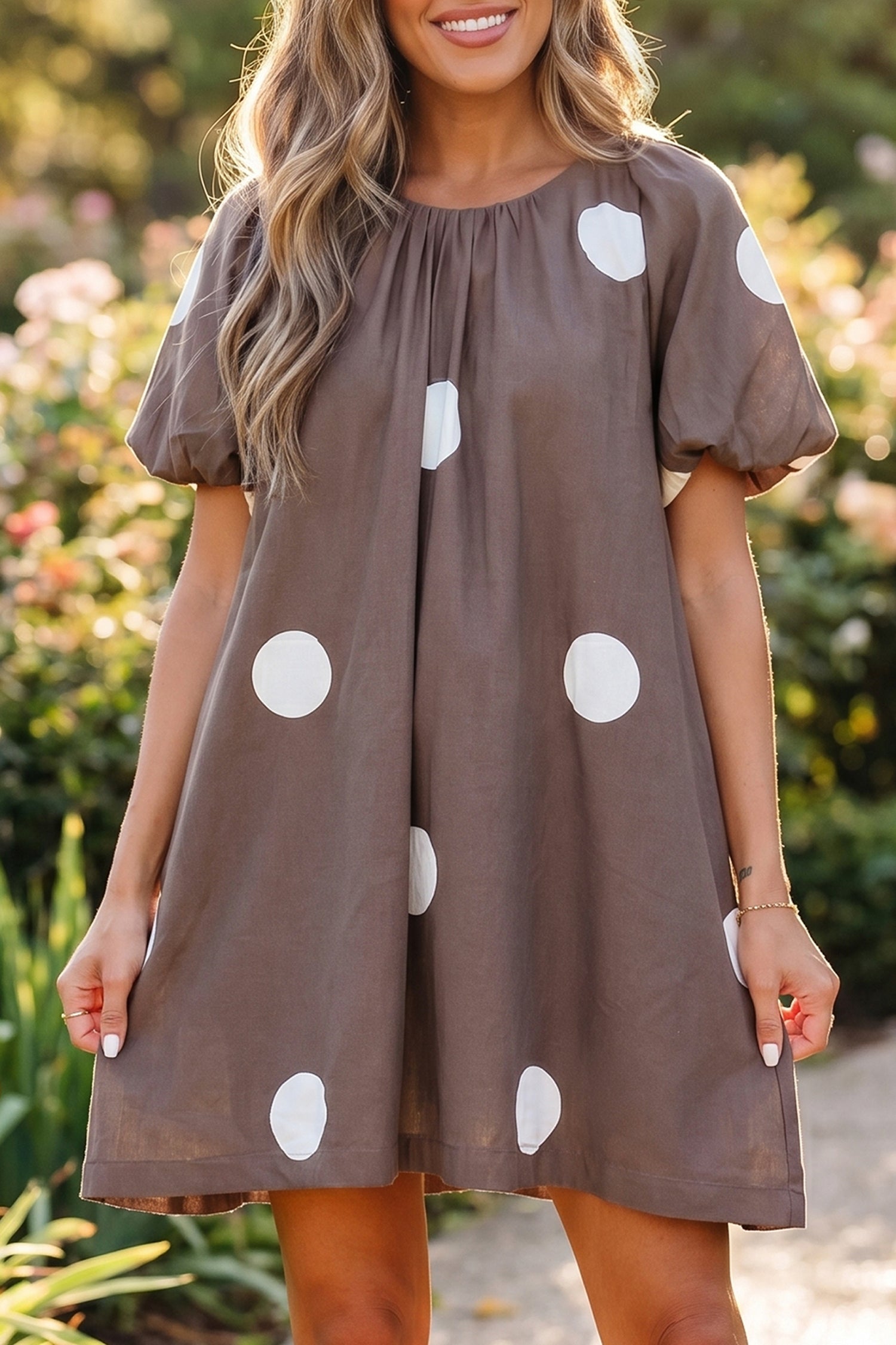 Polka Dot Bow Tie Back Puff Sleeve Mini Dress