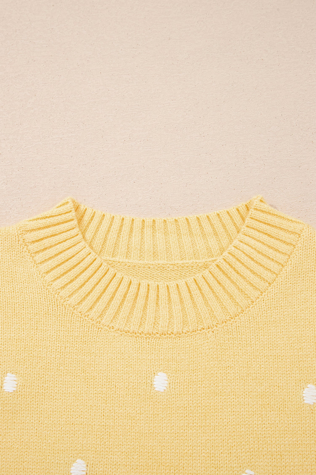 Yellow Cream Elegant Polka Dot Bubble Short Sleeve Sweater