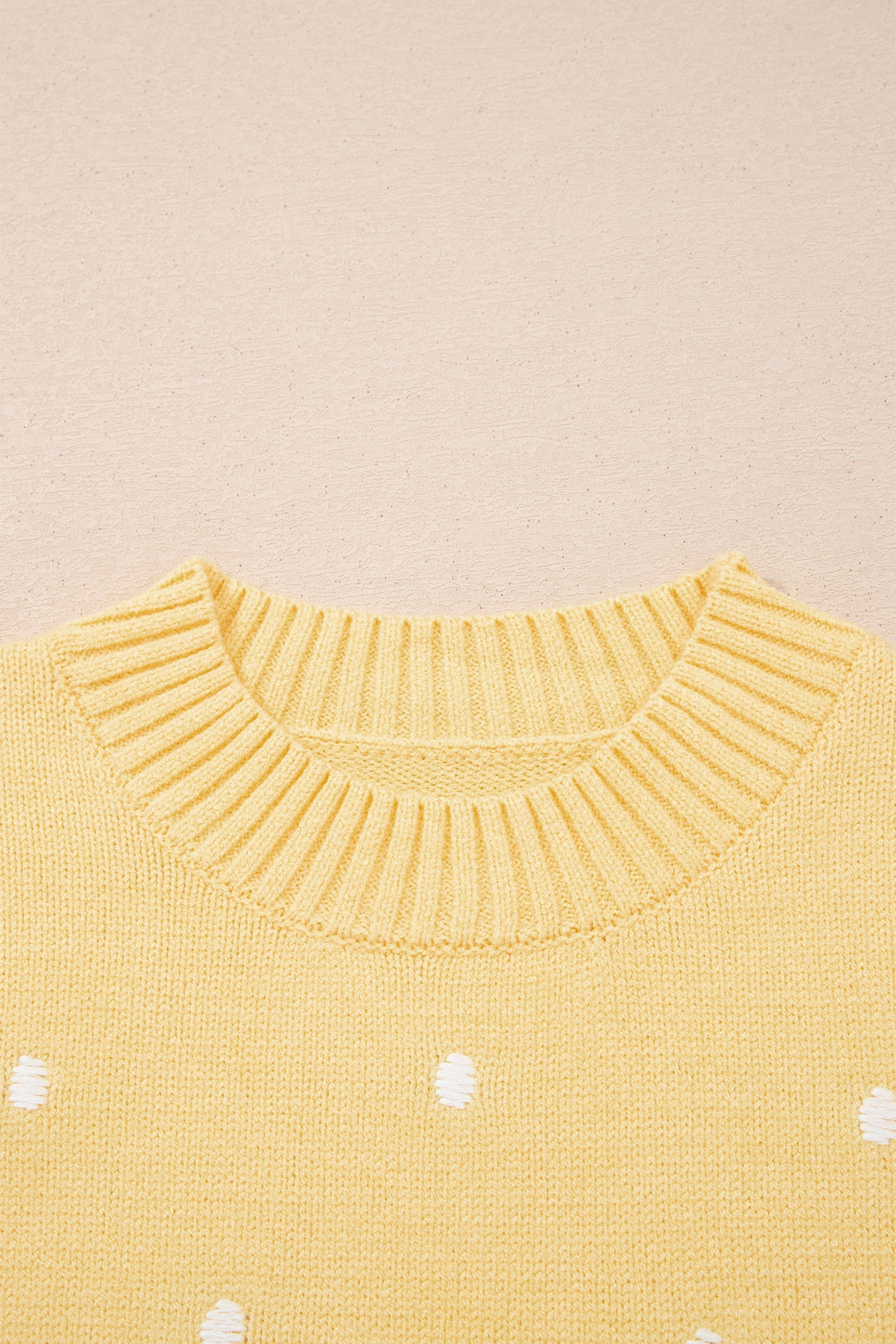 Yellow Cream Elegant Polka Dot Bubble Short Sleeve Sweater