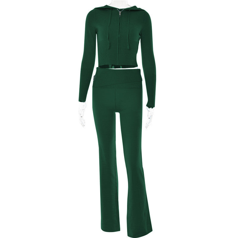 Set aus Langarm-Pullover und hochtaillierter langer Hose
