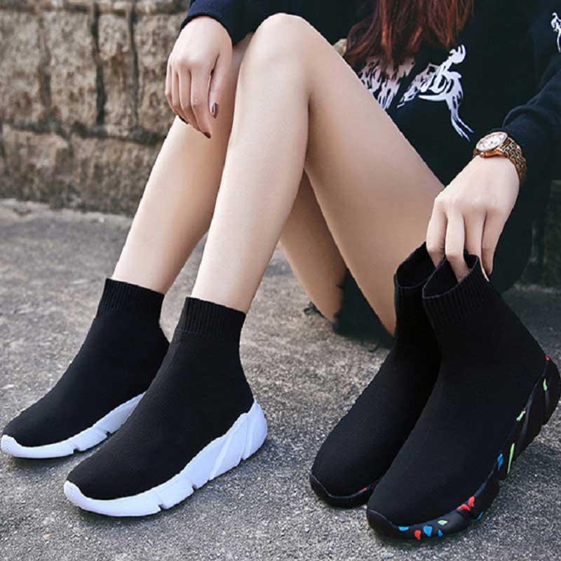 Womens Socks Sneakers, Trainers Women Slip-on Stretch Black Sneakers