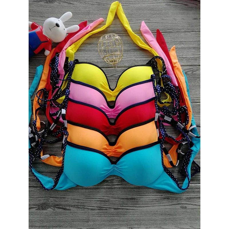 Eleganter roter neuer Bikini-Set dreiteiliger Badeanzug Damen Badeanzüge Push-up Neckholder Bandage Bikini Damen Push-up Bademode Badeanzug Strandmode Schwimmanzug für Damen