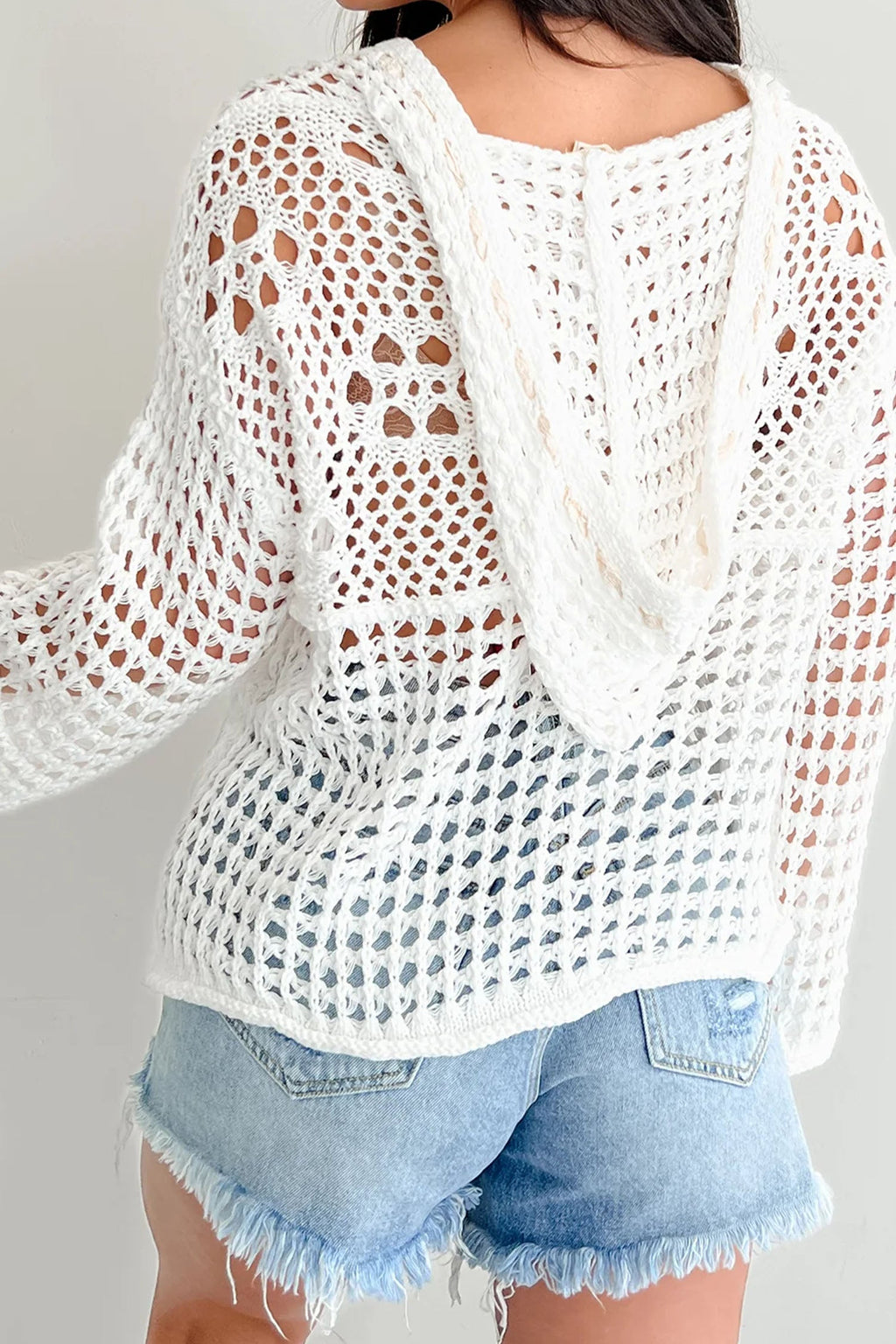 Beau Blue Hollow Out Crochet Knit American Flag Patched Sweater Hoodie