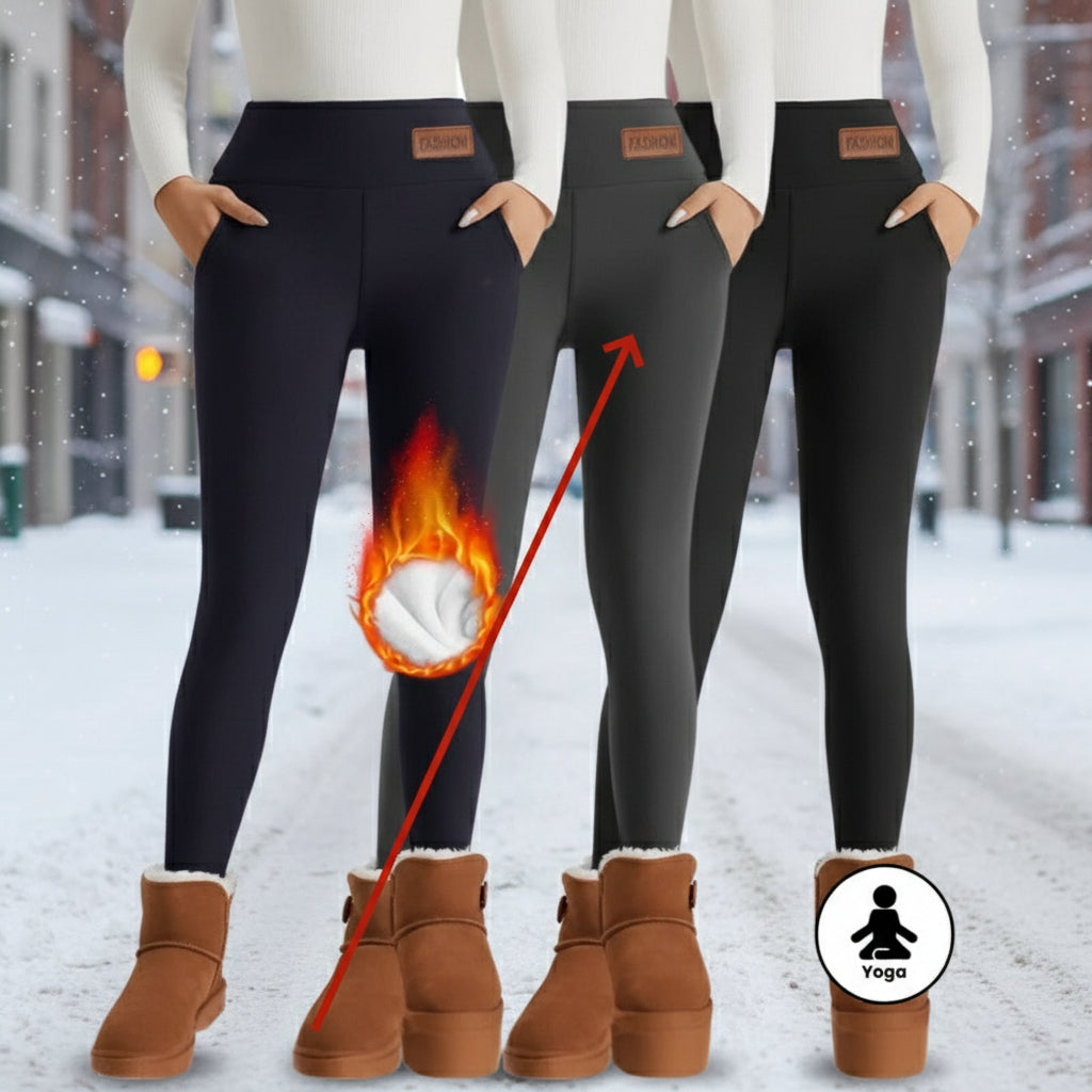 Damen-Leggings mit hohem Bund, Fleece-Futter und Wärmefunktion