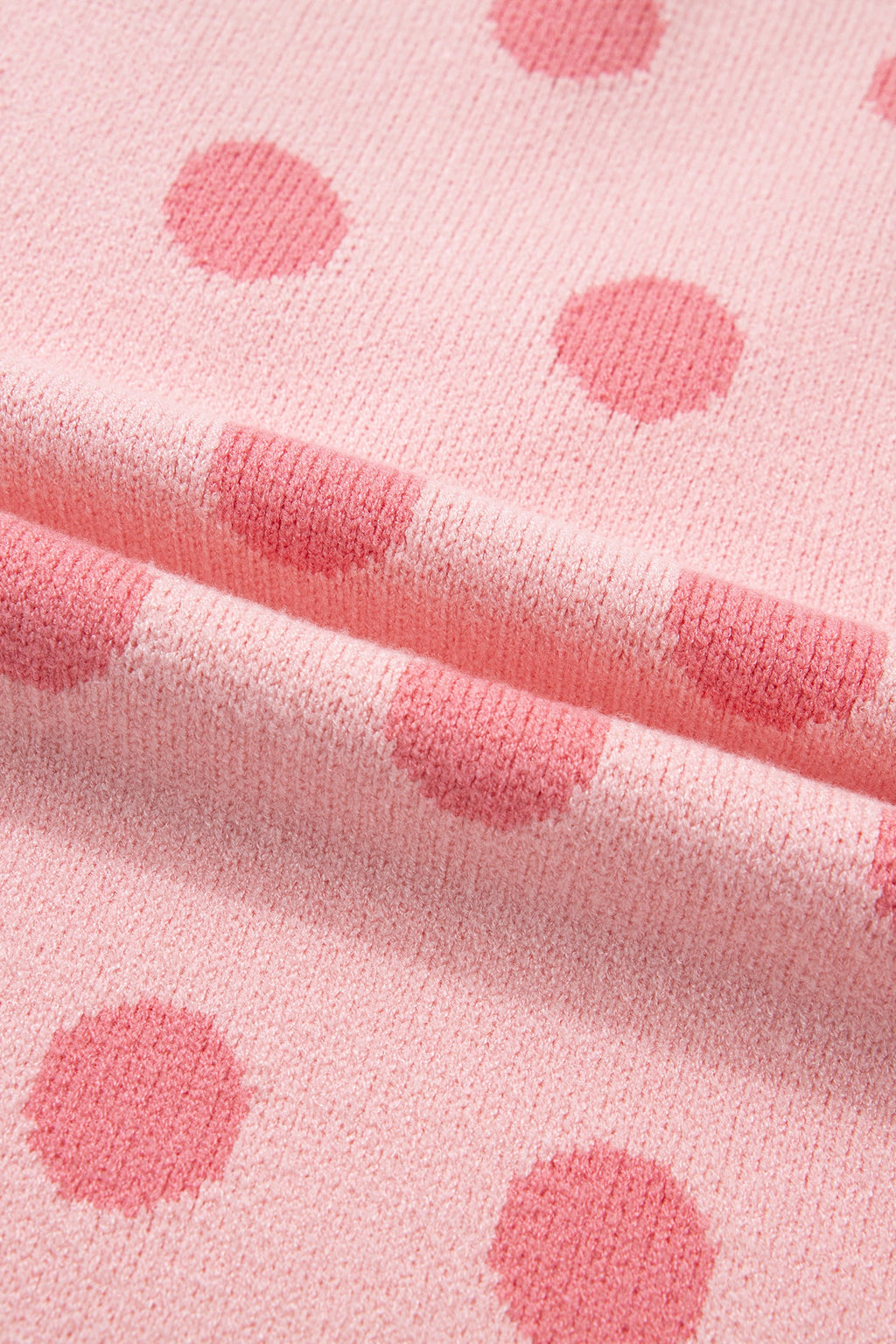 Rose Red Polka Dot Puff Short Sleeve Sweater Top