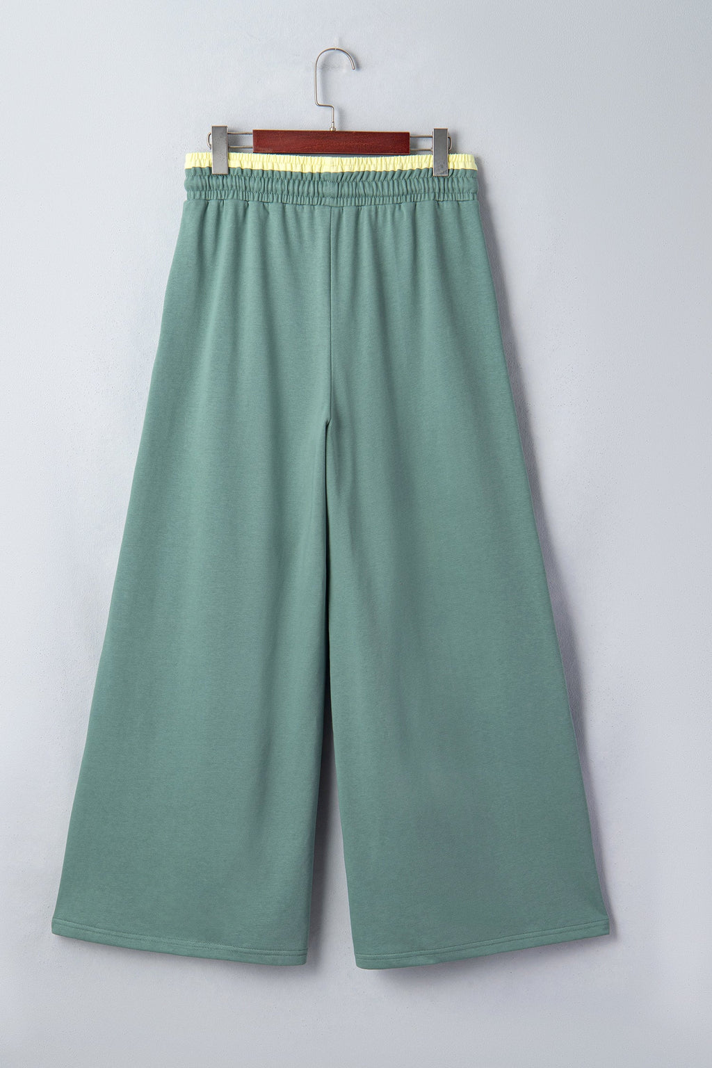 Sea Green Color Block Flower Patchwork Drawstring Contrasted Elastic Waist Wide Leg Pants