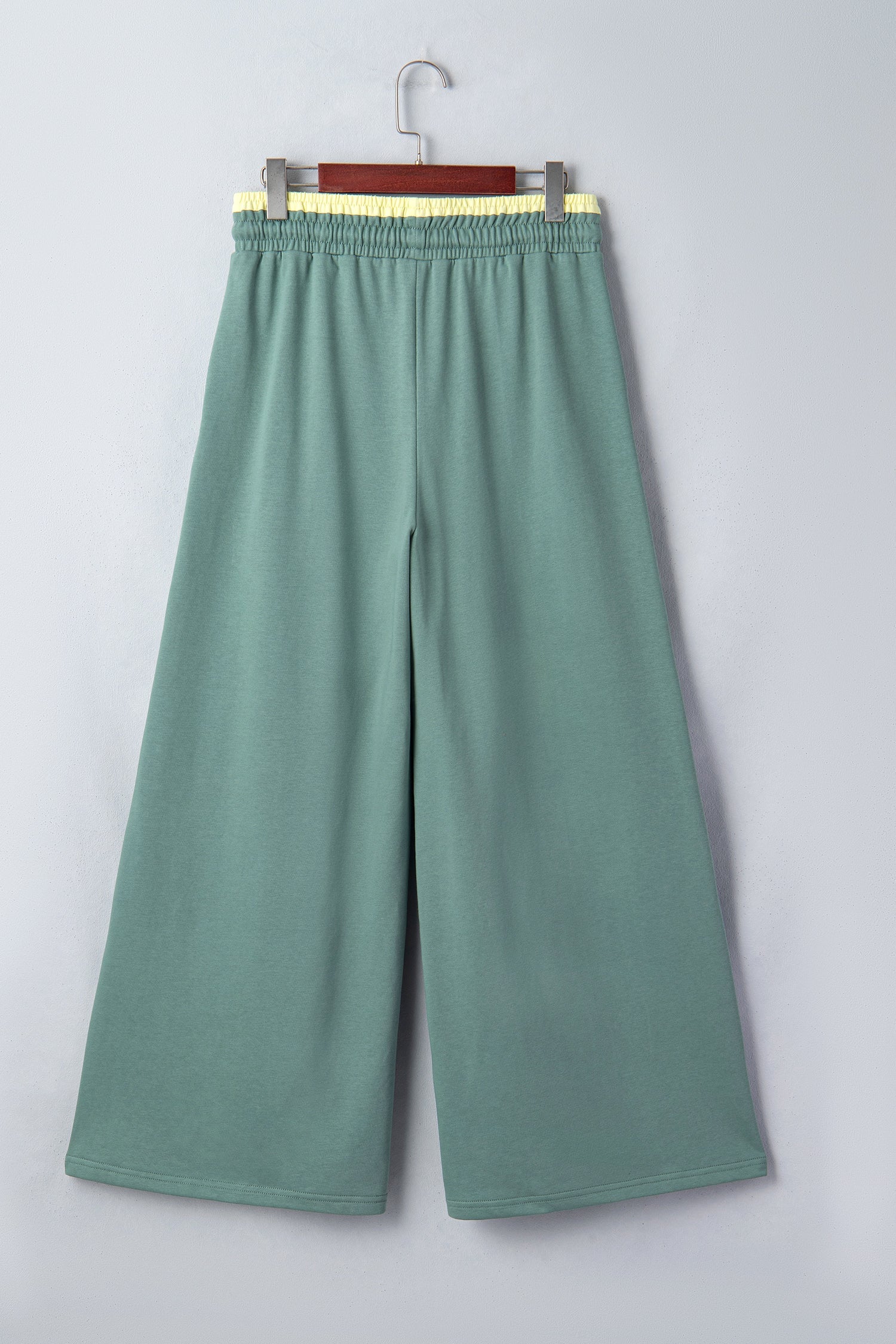 Sea Green Color Block Flower Patchwork Drawstring Contrasted Elastic Waist Wide Leg Pants