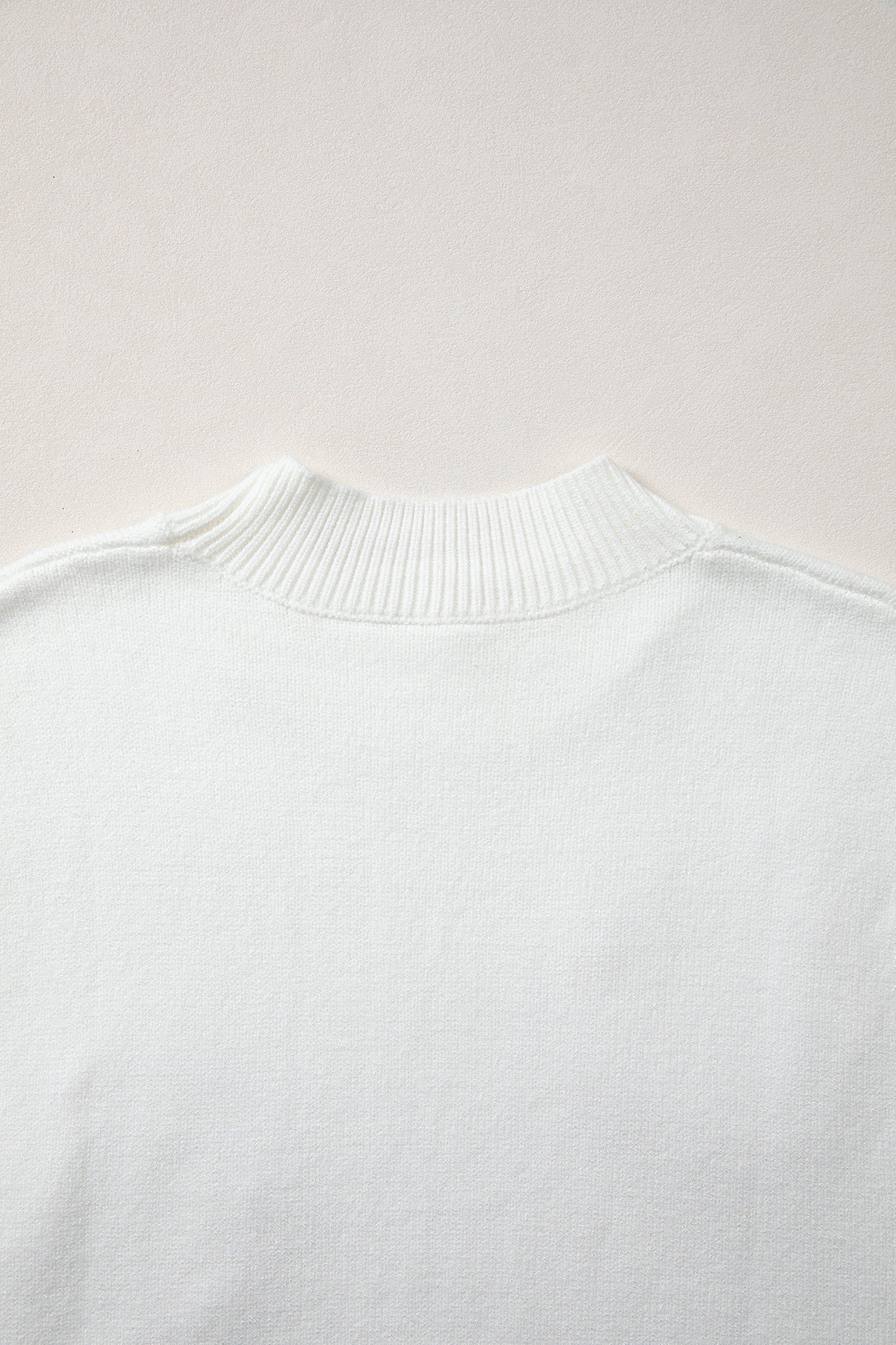White Corded Horseshoes Ribbed Trim Mock Neck Short Sleeve Sweater