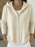 Zip-Up Knitted Hooded Cardigan Coat – Women’s Sweater in beige 