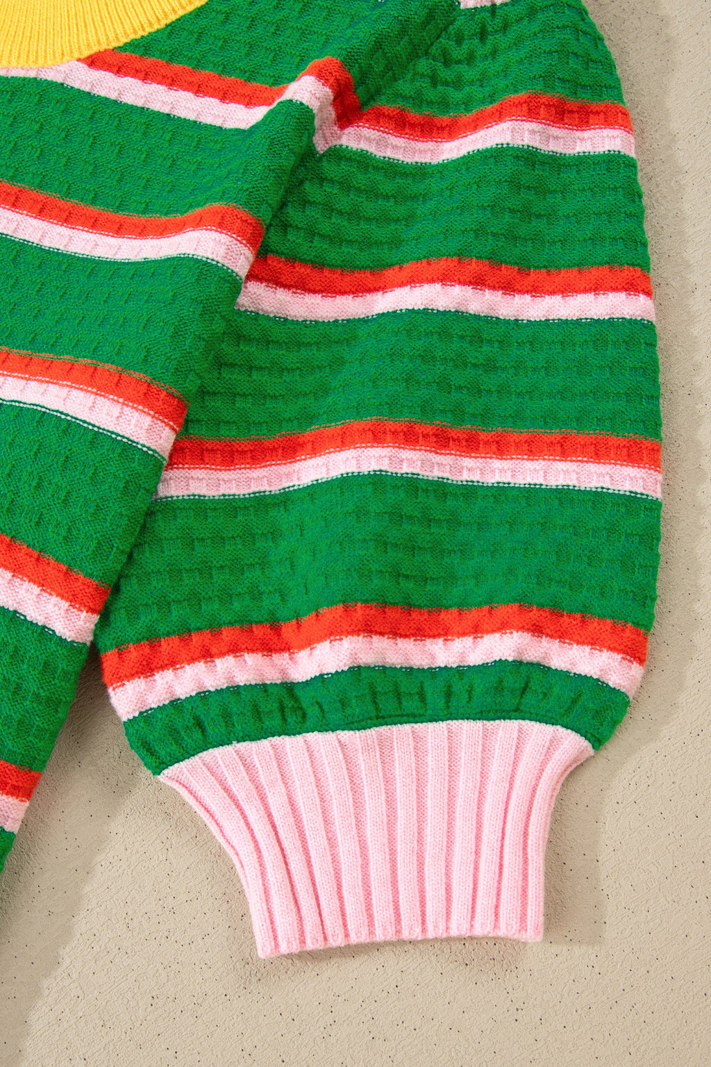 Green Stripe Colorblock Trim Half Sleeve Sweater Top