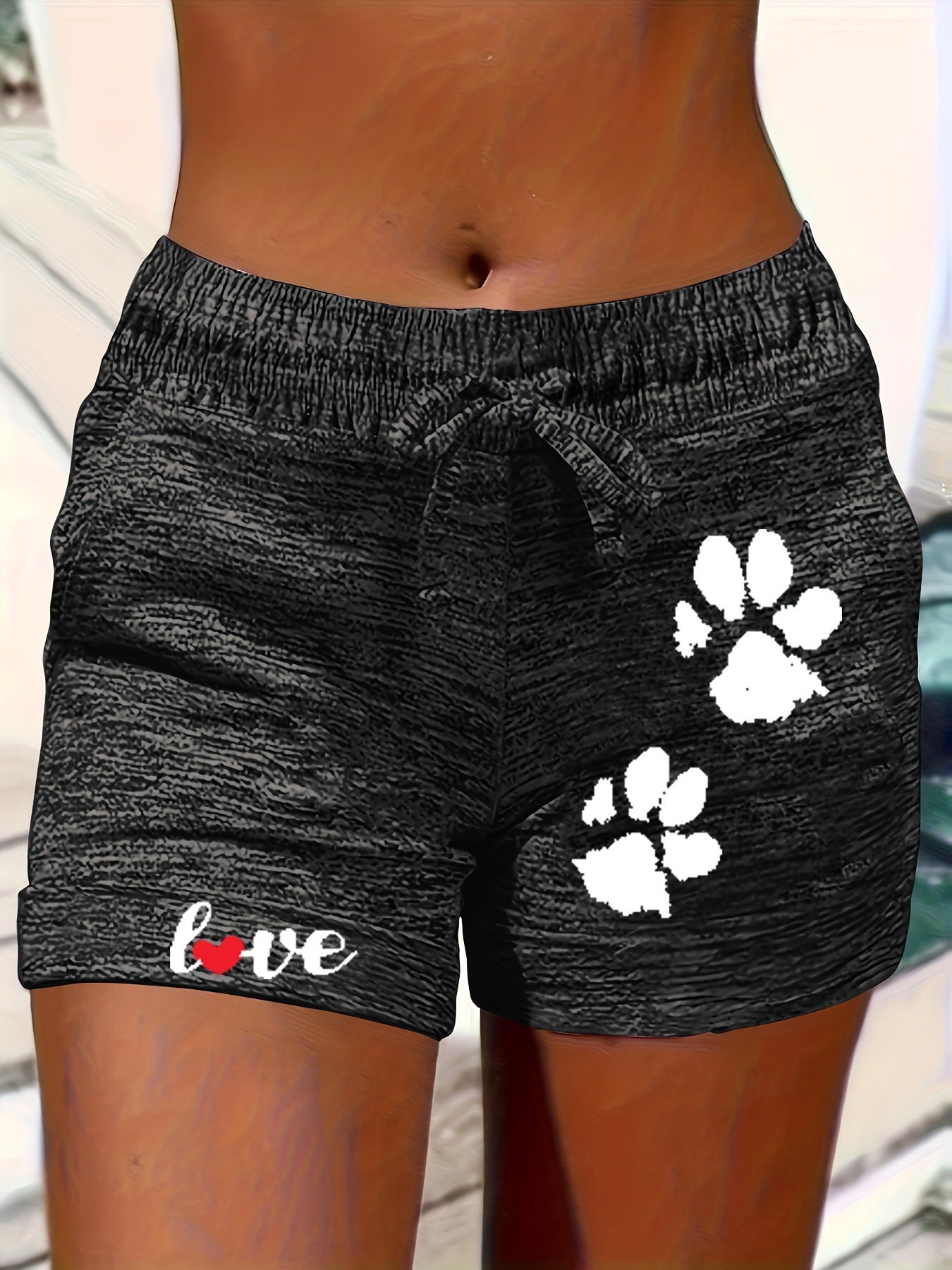 Bedruckte Damen-Shorts mit elastischem Bund, verkürzt, mit Taschen