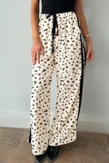 Beige Leopard Print Side Stripe Detail Loose Drawstring Pants