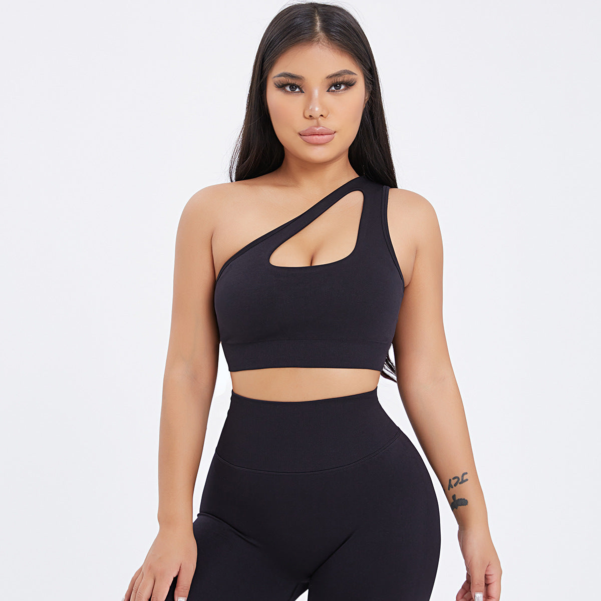 Nahtloses One-Shoulder-BH- & Scrunch-Leggings-Set – Yogahose mit hoher Taille