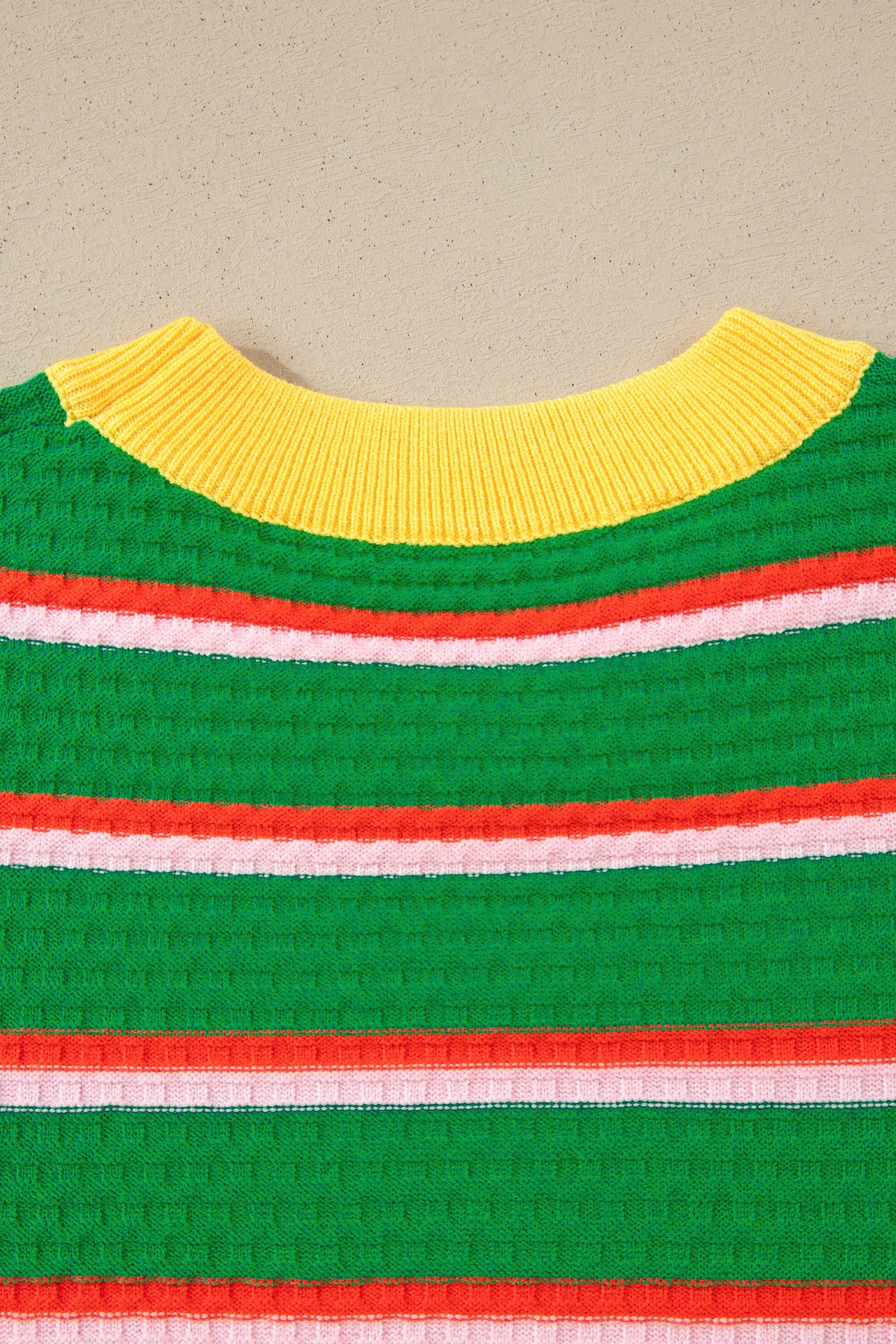 Green Stripe Colorblock Trim Half Sleeve Sweater Top
