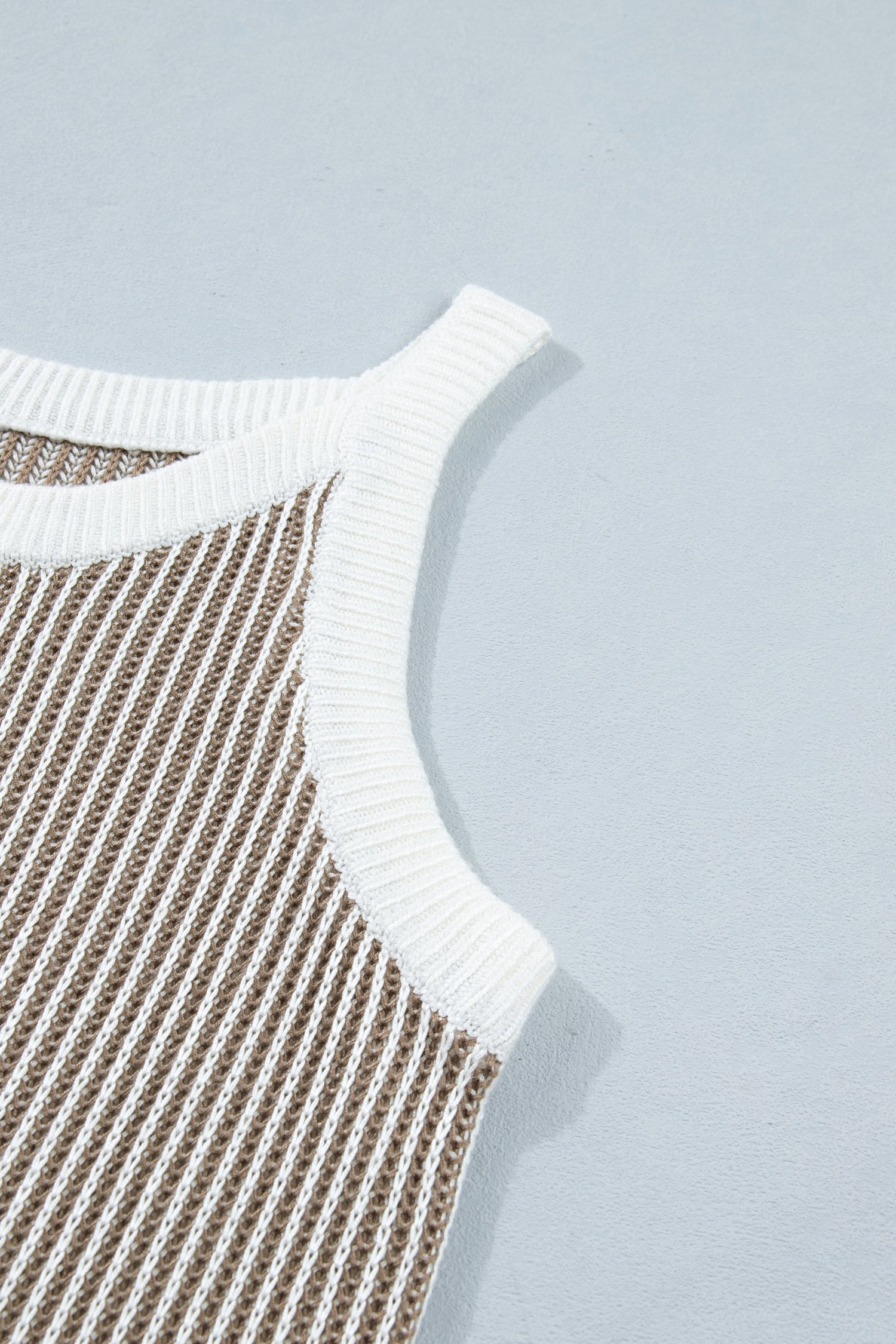 Pale Khaki Contrast Trim Ribbed Knit Sweater Tank Top