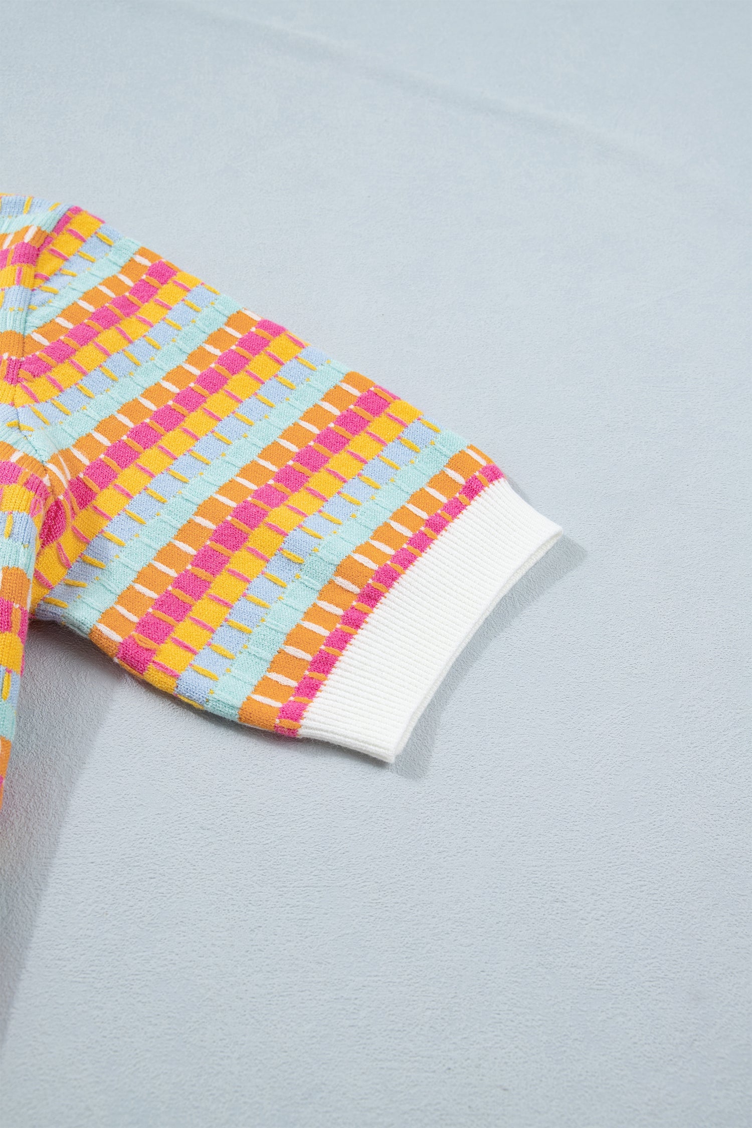 Orange Abstract Striped Knit Short Sleeve Sweater