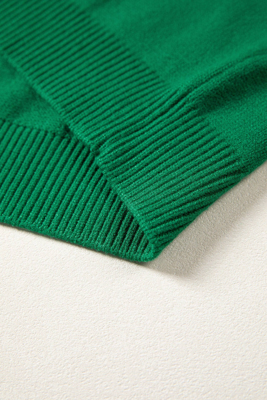 Bright Green Corded Horseshoes Ribbed Trim Mock Neck Short Sleeve Sweater