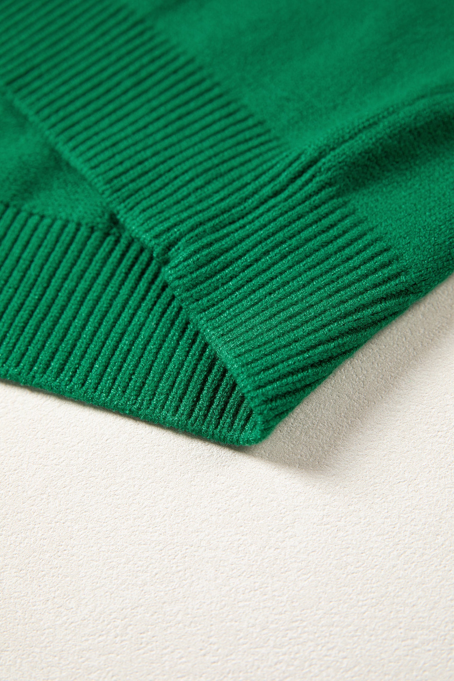 Bright Green Corded Horseshoes Ribbed Trim Mock Neck Short Sleeve Sweater