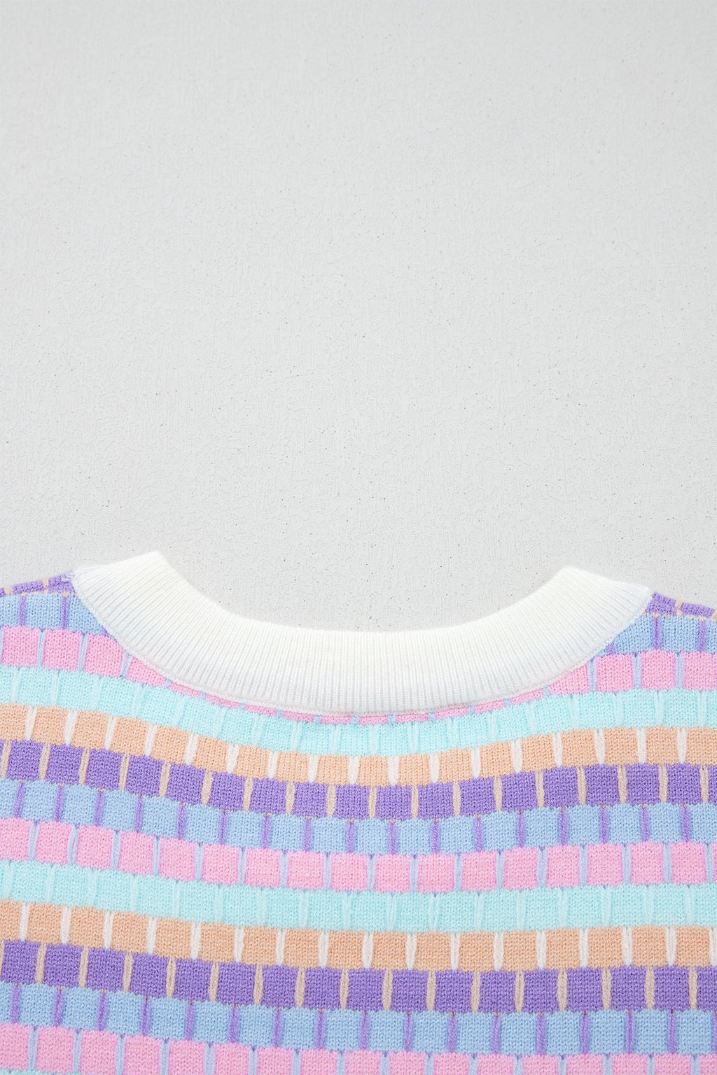 Purple Abstract Striped Knit Short Sleeve Sweater