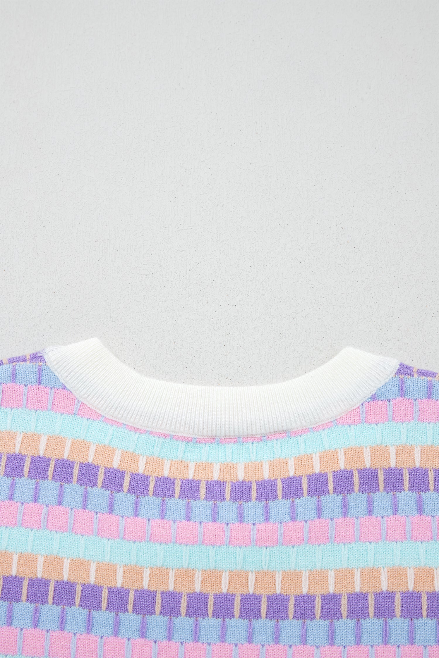 Purple Abstract Striped Knit Short Sleeve Sweater