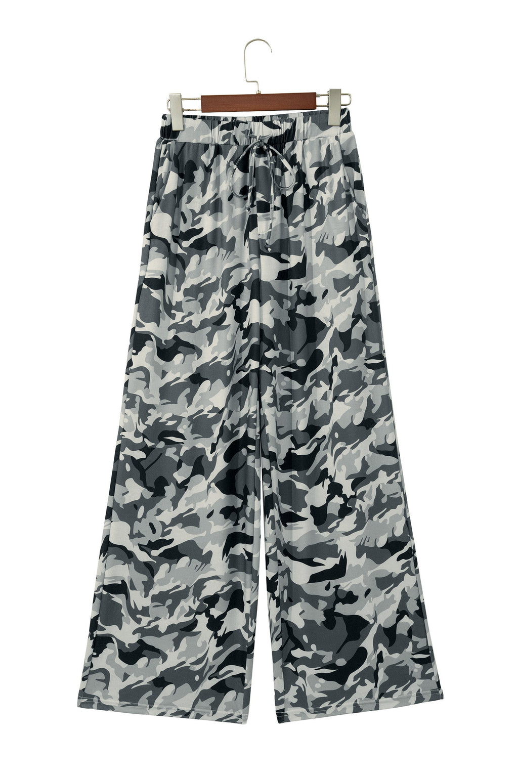 Green Camouflage Print Drawstring Casual Pants