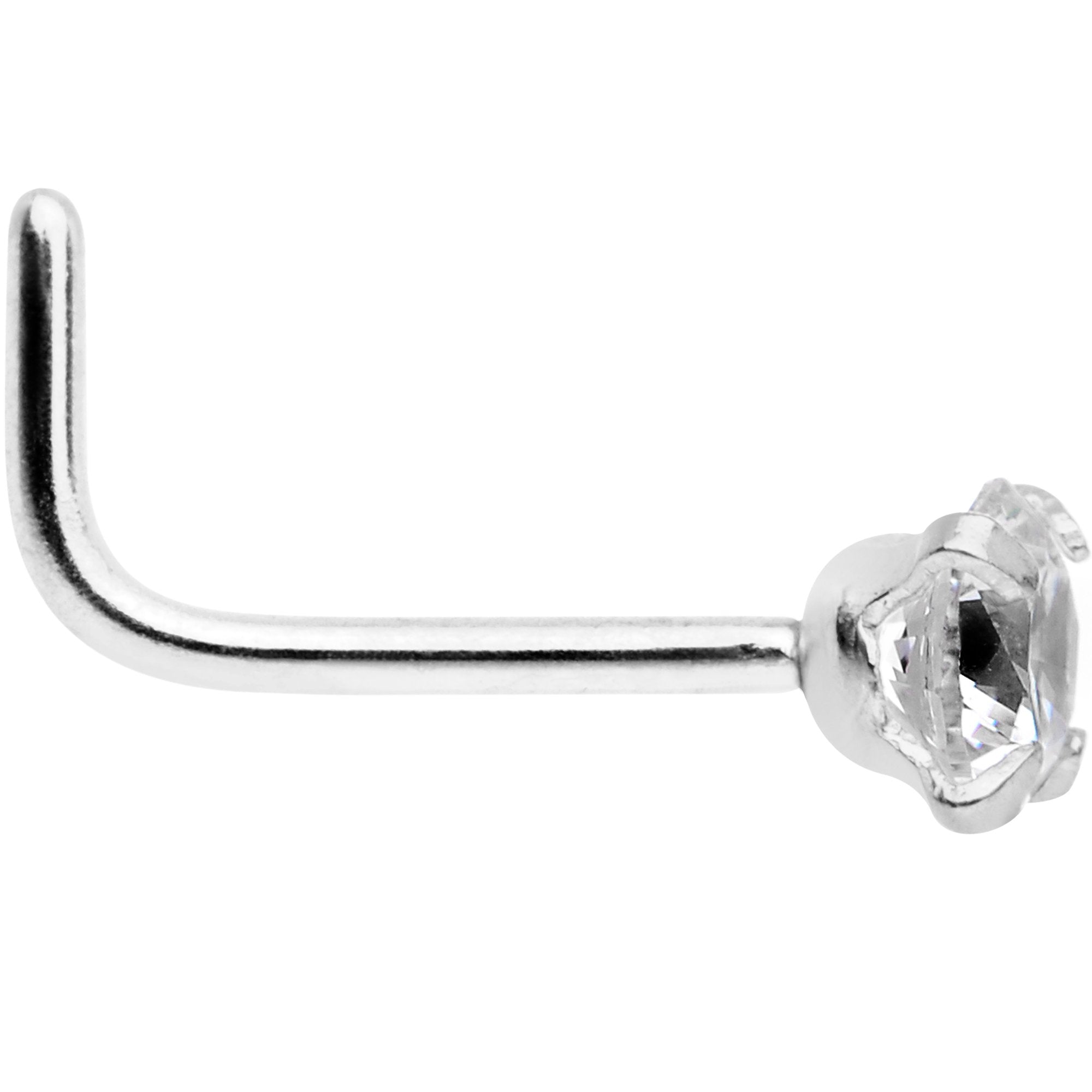 20G 1/4 Clear 3mm CZ Gem Steel L-Shape Nose Ring