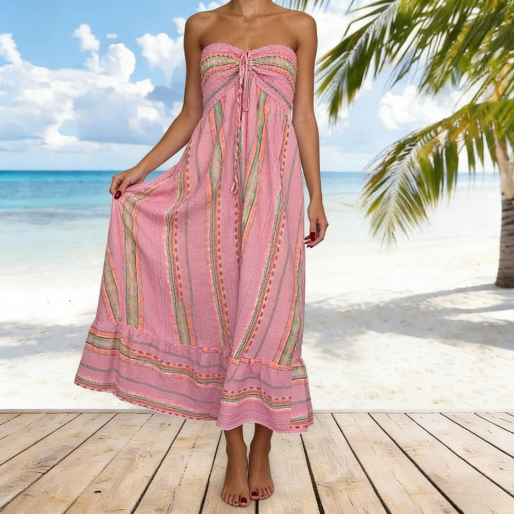 Summer Trendy Sexy Smocked Strapless Maxi Dress