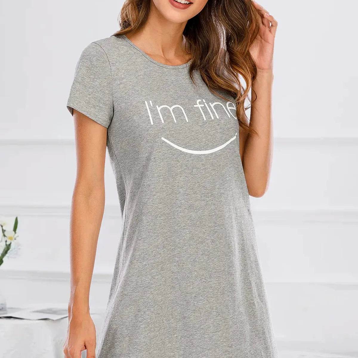 Graphic Round Neck Short Sleeve Lounge Dress