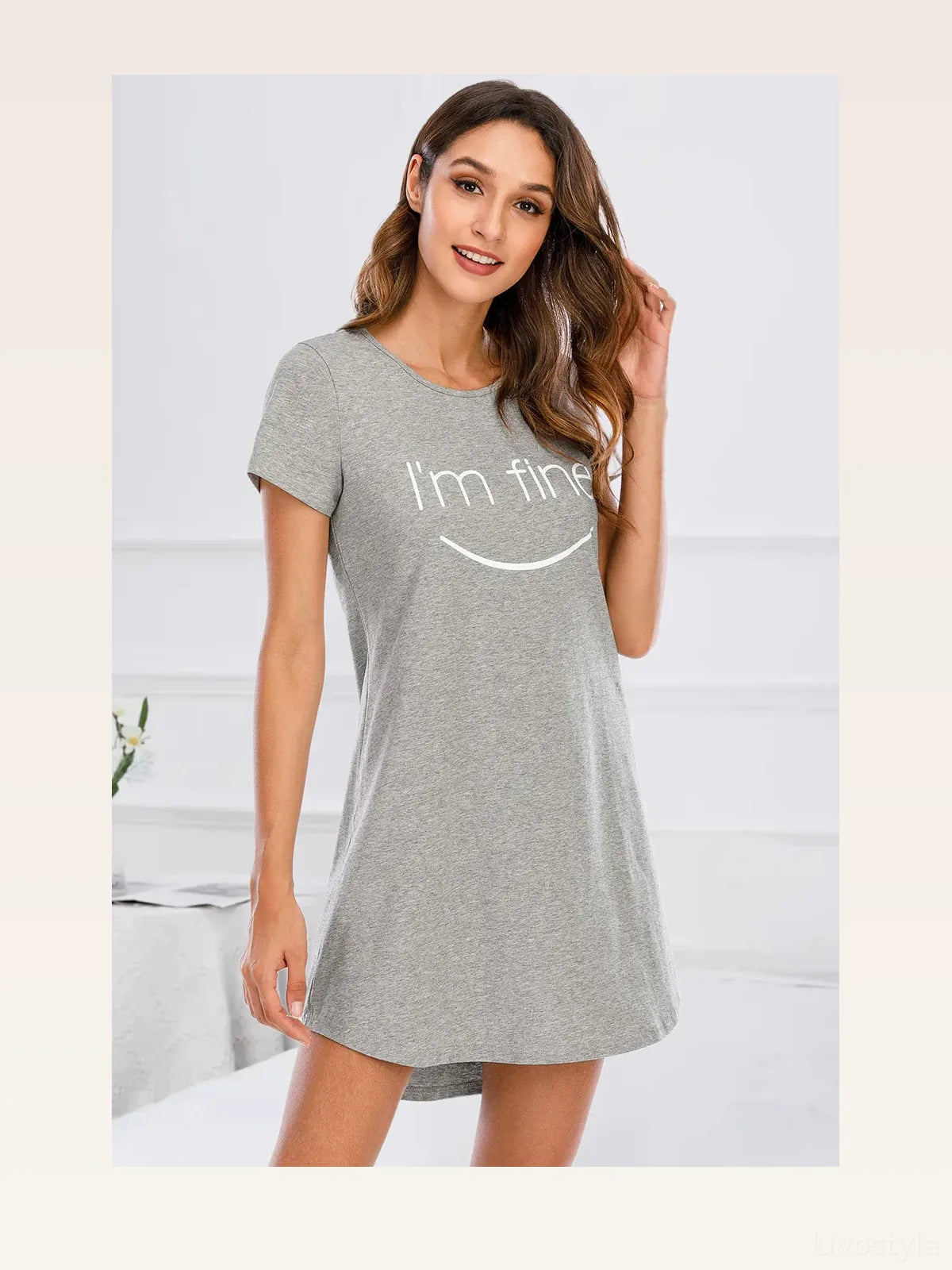 Graphic Round Neck Short Sleeve Lounge Dress