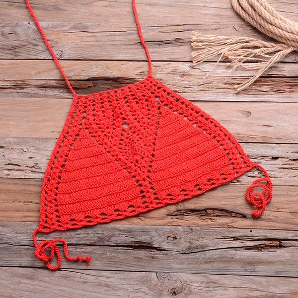 Handmade Vintage Crochet Bikinis Knitted Cotton Swimwear Women's Crochet Swimsuit Two Pieces Bathing Suits Bikini Swimsuit Top Bottom Bandage Modern Women Beachwear For Summer