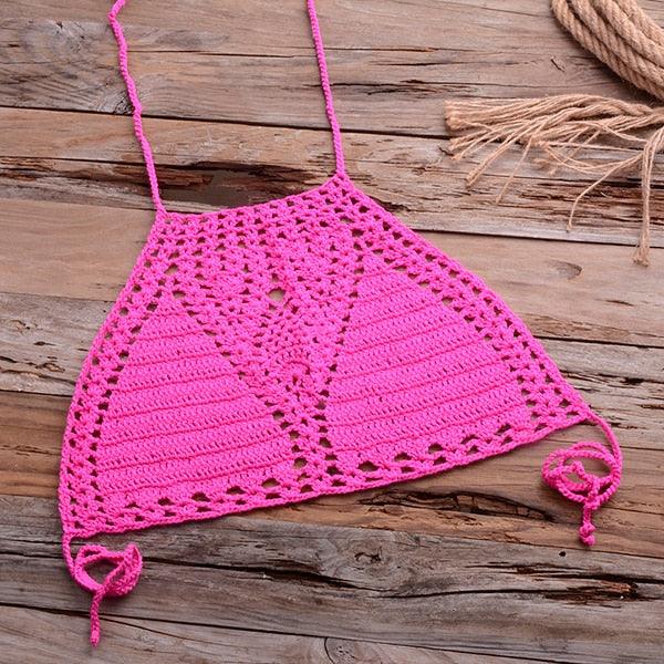 Handmade Vintage Crochet Bikinis Knitted Cotton Swimwear Women's Crochet Swimsuit Two Pieces Bathing Suits Bikini Swimsuit Top Bottom Bandage Modern Women Beachwear For Summer