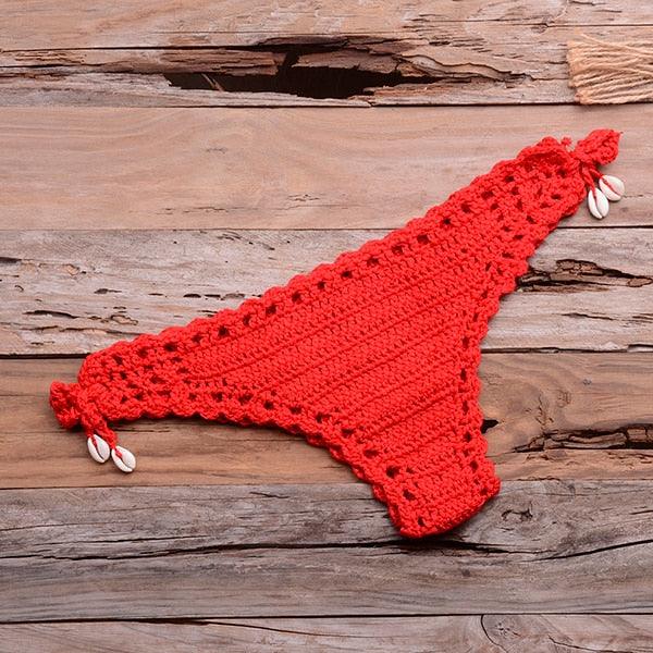Handmade Vintage Crochet Bikinis Knitted Cotton Swimwear Women's Crochet Swimsuit Two Pieces Bathing Suits Bikini Swimsuit Top Bottom Bandage Modern Women Beachwear For Summer