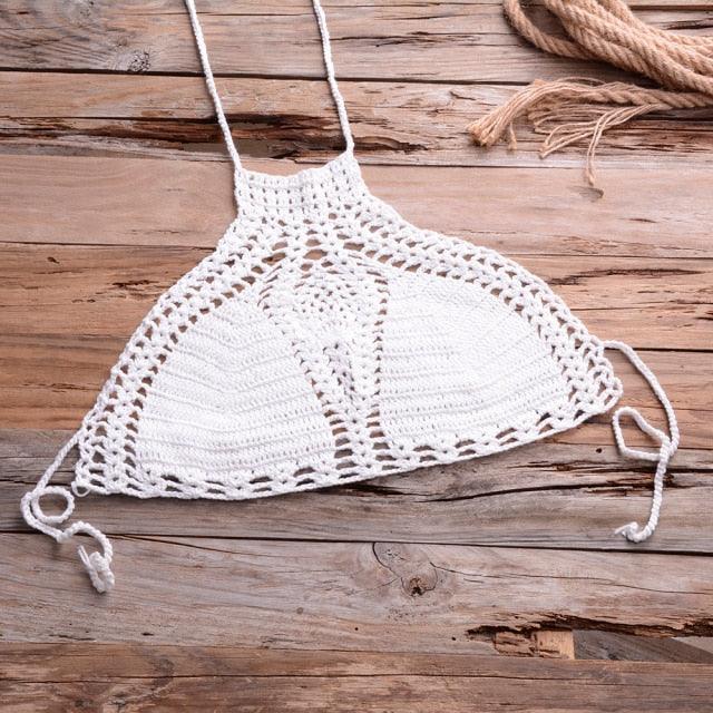 Handmade Vintage Crochet Bikinis Knitted Cotton Swimwear Women's Crochet Swimsuit Two Pieces Bathing Suits Bikini Swimsuit Top Bottom Bandage Modern Women Beachwear For Summer