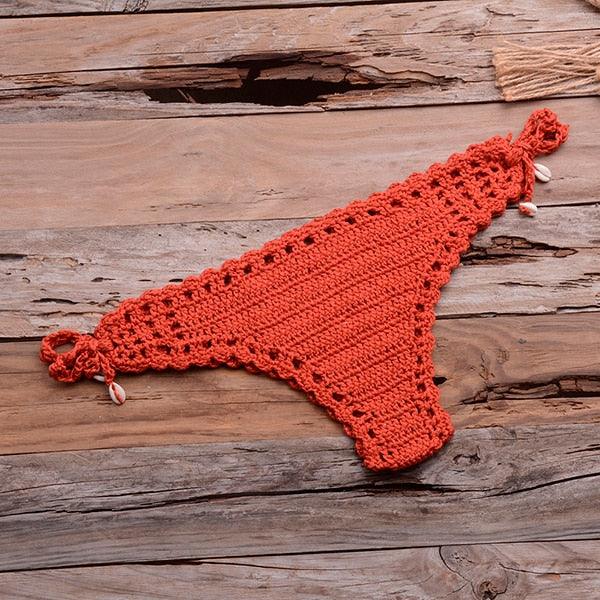 Handmade Vintage Crochet Bikinis Knitted Cotton Swimwear Women's Crochet Swimsuit Two Pieces Bathing Suits Bikini Swimsuit Top Bottom Bandage Modern Women Beachwear For Summer