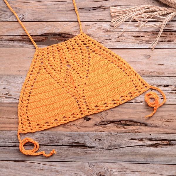 Handmade Vintage Crochet Bikinis Knitted Cotton Swimwear Women's Crochet Swimsuit Two Pieces Bathing Suits Bikini Swimsuit Top Bottom Bandage Modern Women Beachwear For Summer