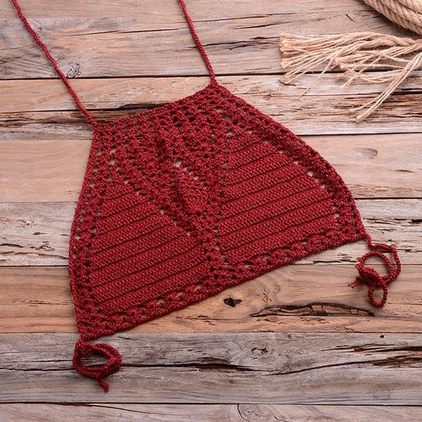 Handmade Vintage Crochet Bikinis Knitted Cotton Swimwear Women's Crochet Swimsuit Two Pieces Bathing Suits Bikini Swimsuit Top Bottom Bandage Modern Women Beachwear For Summer