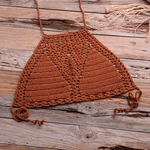 Handmade Vintage Crochet Bikinis Knitted Cotton Swimwear Women's Crochet Swimsuit Two Pieces Bathing Suits Bikini Swimsuit Top Bottom Bandage Modern Women Beachwear For Summer