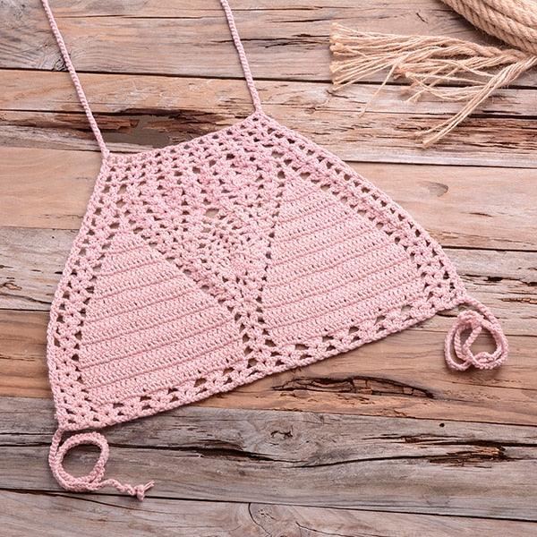 Handmade Vintage Crochet Bikinis Knitted Cotton Swimwear Women's Crochet Swimsuit Two Pieces Bathing Suits Bikini Swimsuit Top Bottom Bandage Modern Women Beachwear For Summer