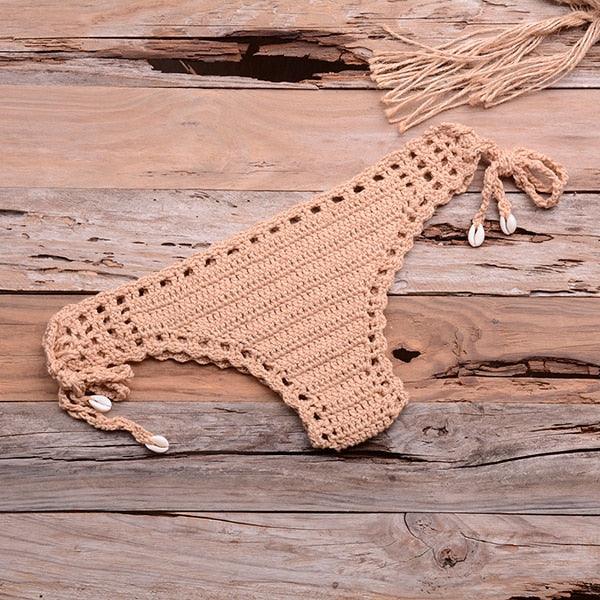Handmade Vintage Crochet Bikinis Knitted Cotton Swimwear Women's Crochet Swimsuit Two Pieces Bathing Suits Bikini Swimsuit Top Bottom Bandage Modern Women Beachwear For Summer