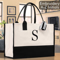 Personalized Cotton Canvas Beach Tote Bag Monogram Tote Bag Initial Canvas Tote Bridesmaid Gift Tote Custom Beach Bag Gift for Her A-Z